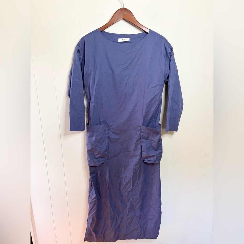 Alpha Studio blue periwinkle cotton poplin midi dress pockets size it 38 US XS